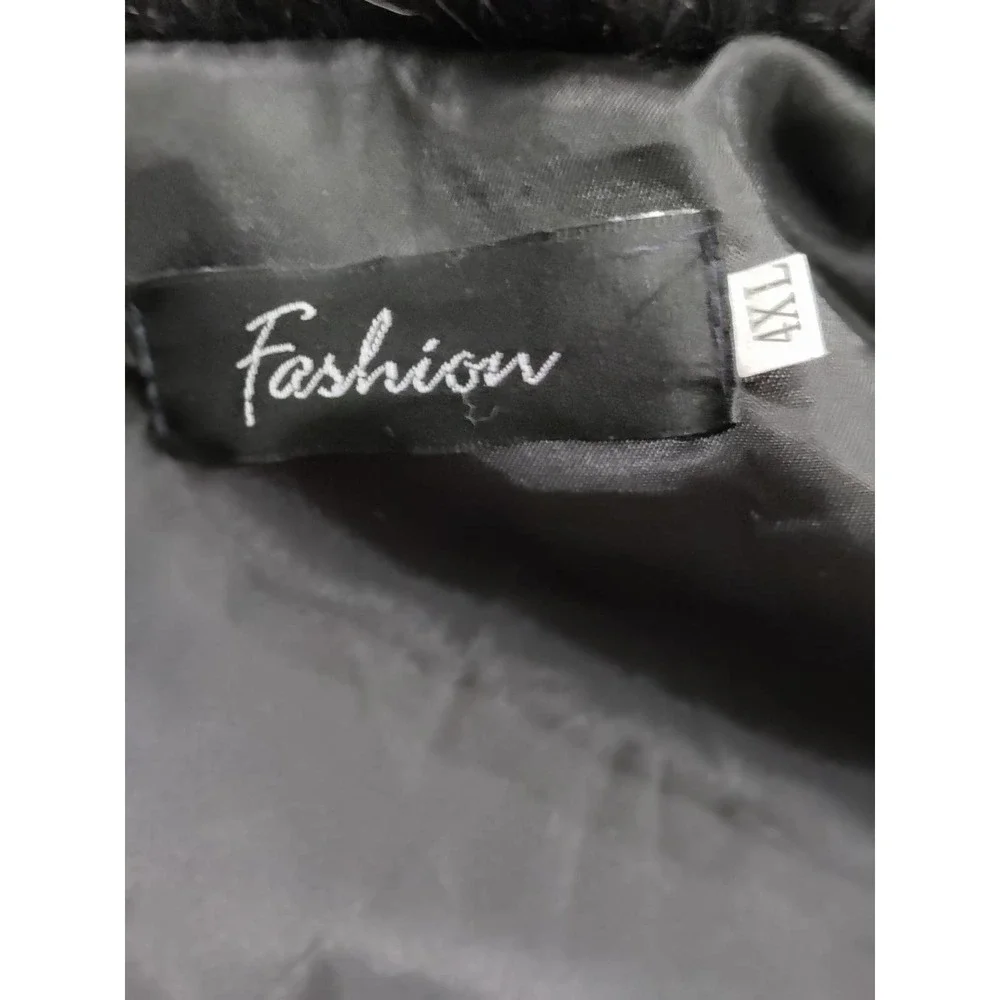 Pre-Owned Fashion Black/Brown Faux Leather and Faux Fur Jacket Size Large - Picture 3 of 3